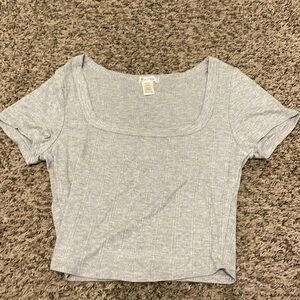 Grey Fitted T-shirt with Square Neckline